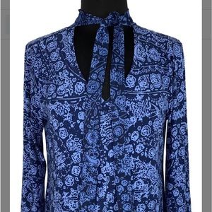 Style & Co Blue Long Sleeved Tunic style Tie Neck Detail  Artsy Chic Top XL